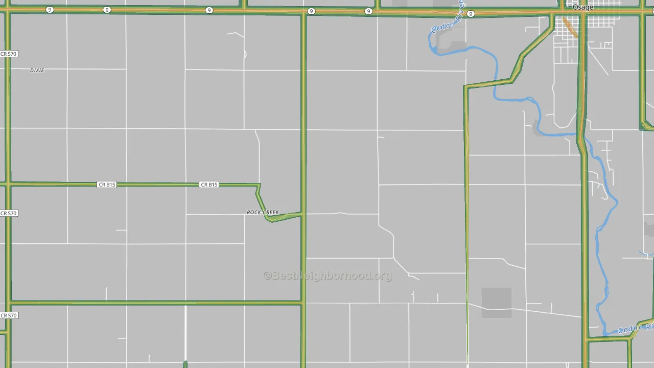 Rock Creek, IA Map of Noise Levels in Rock Creek