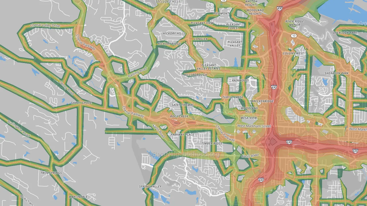 Rock Creek, Little Rock, AR Map of Noise Levels in Rock Creek