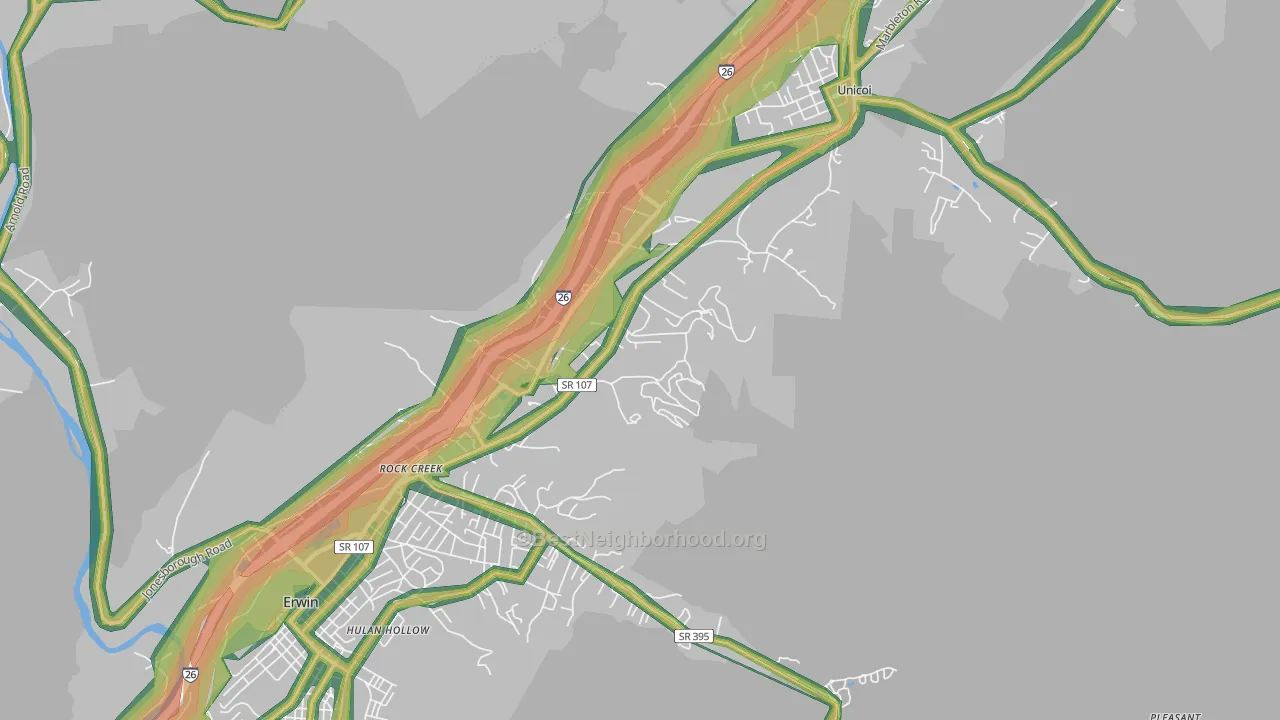 Rock Creek, TN Map of Noise Levels in Rock Creek