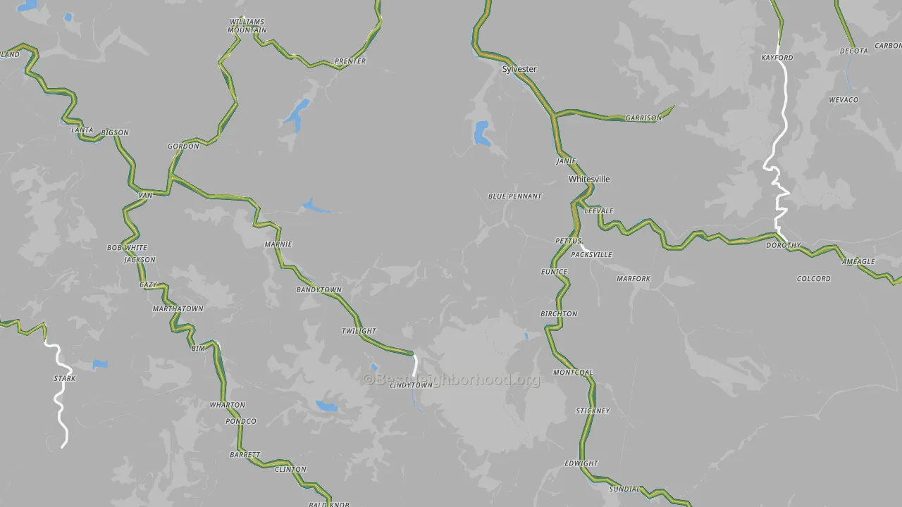 Rock Creek, WV Map of Noise Levels in Rock Creek