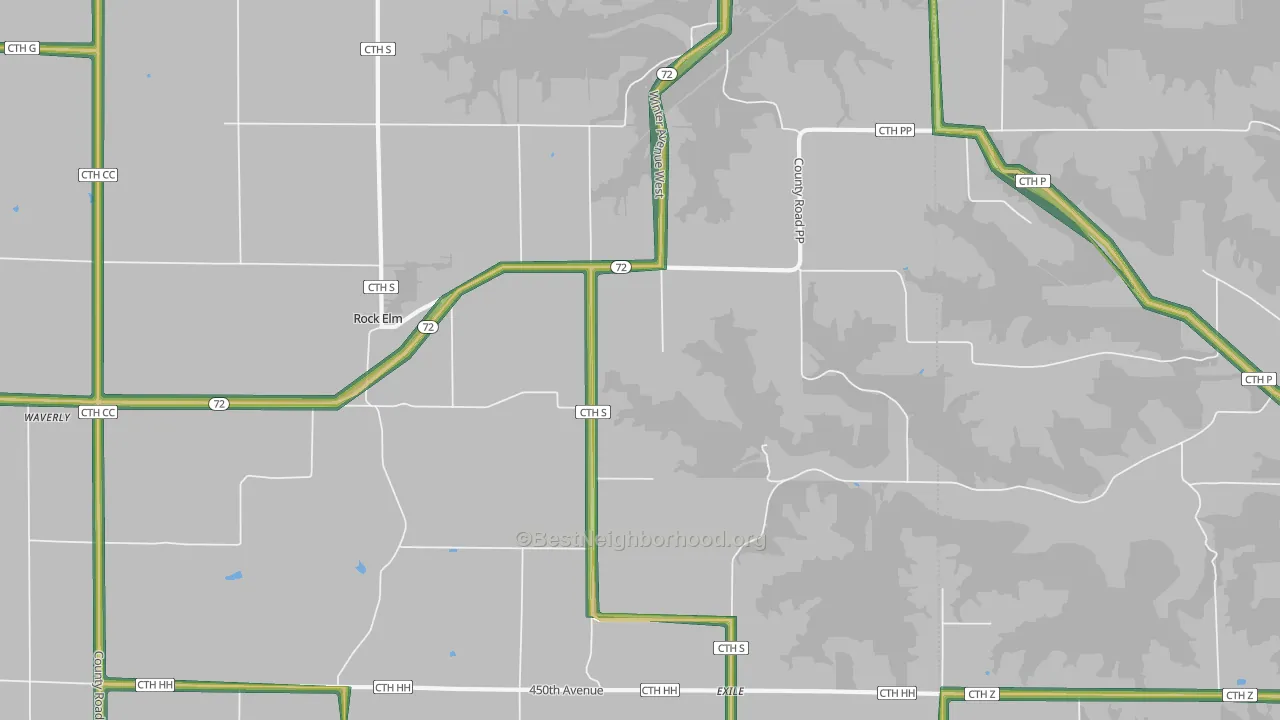 Rock Elm, WI Map of Noise Levels in Rock Elm