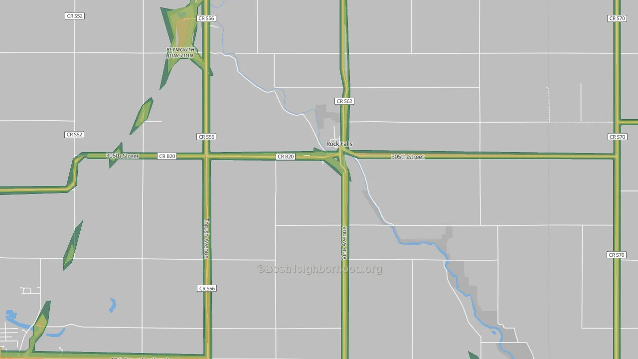 Rock Falls, IA Map of Noise Levels in Rock Falls