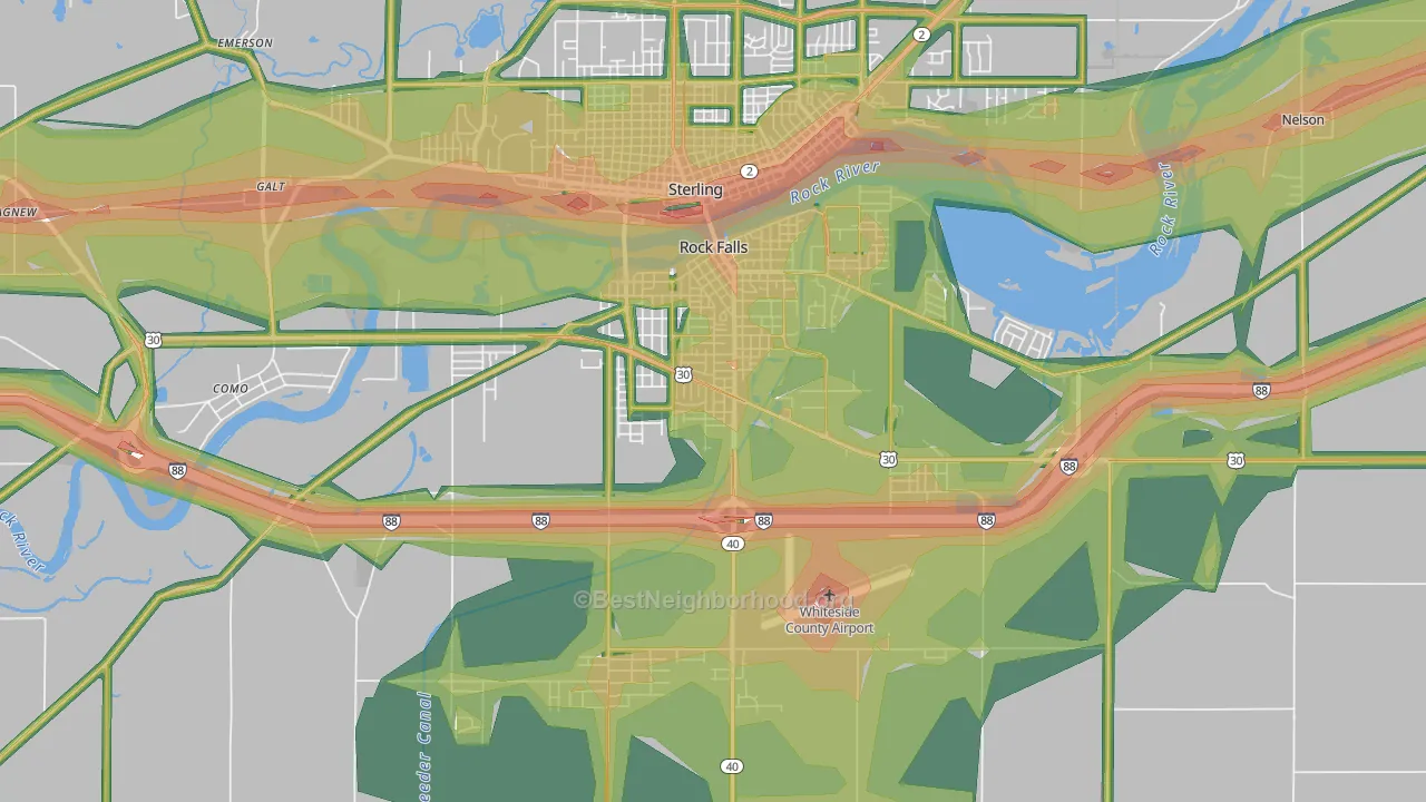 Rock Falls, IL Map of Noise Levels in Rock Falls