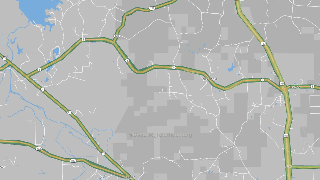 Rock Hill, LA Map of Noise Levels in Rock Hill