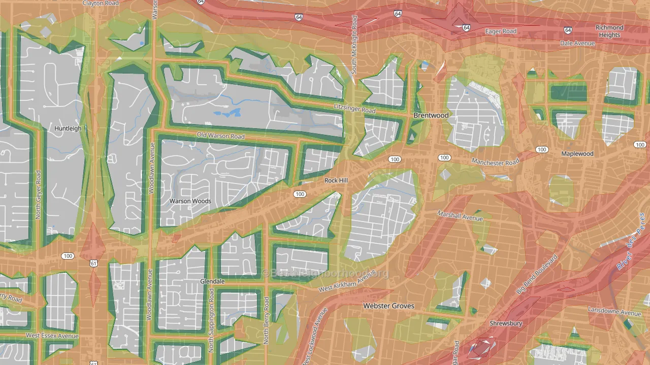 Rock Hill, MO Map of Noise Levels in Rock Hill