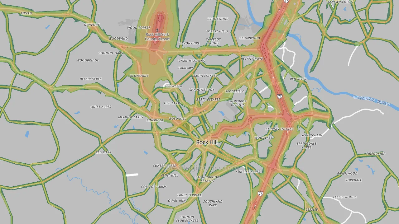 Rock Hill, SC Map of Noise Levels in Rock Hill