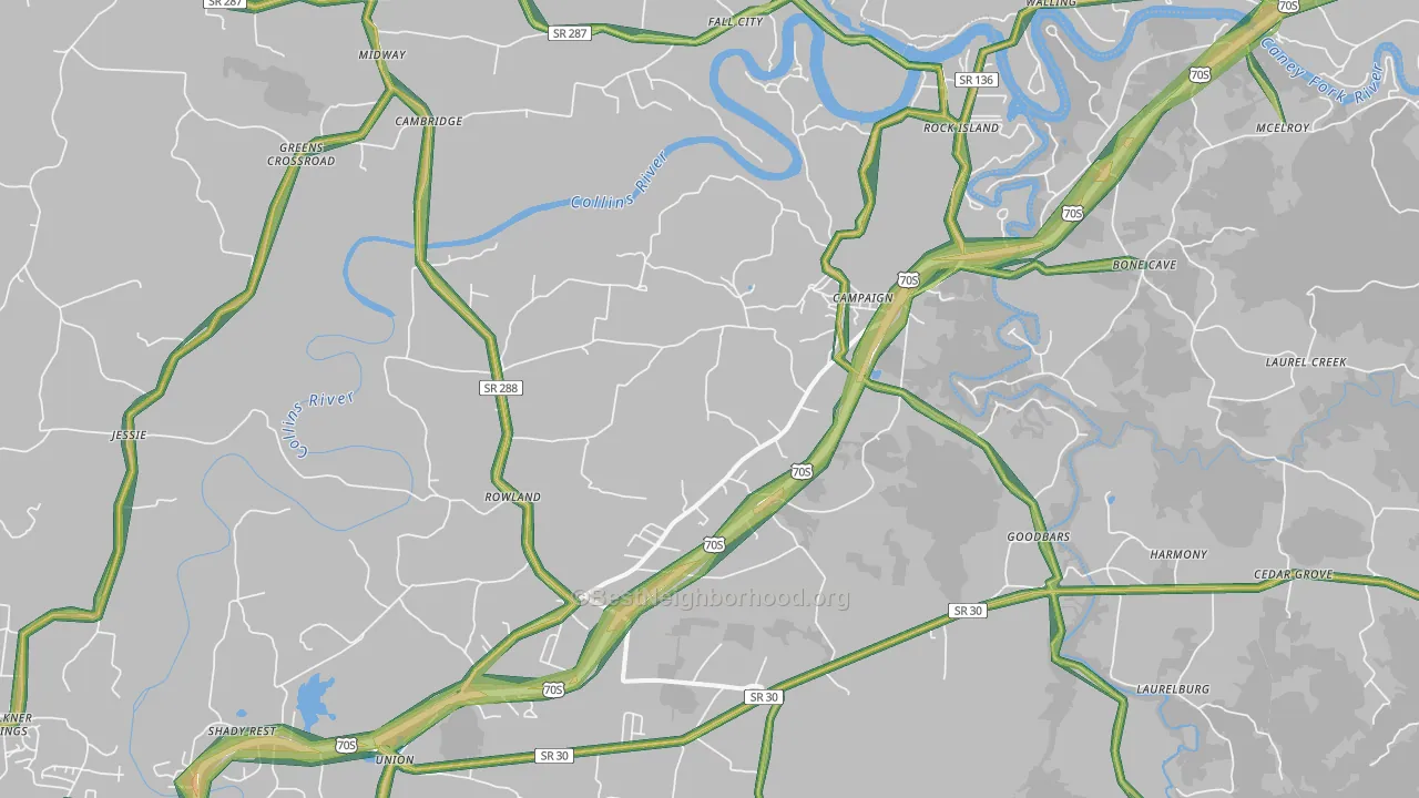 Rock Island, TN Map of Noise Levels in Rock Island