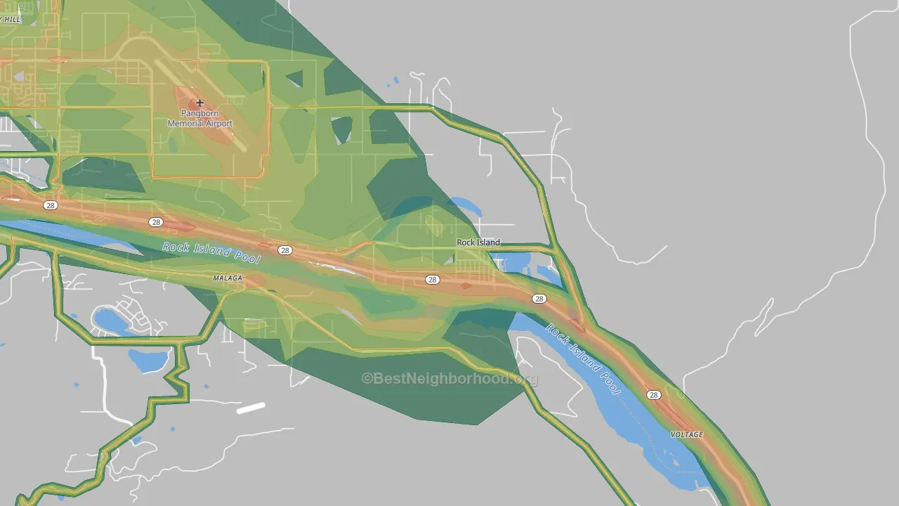 Rock Island, WA Map of Noise Levels in Rock Island