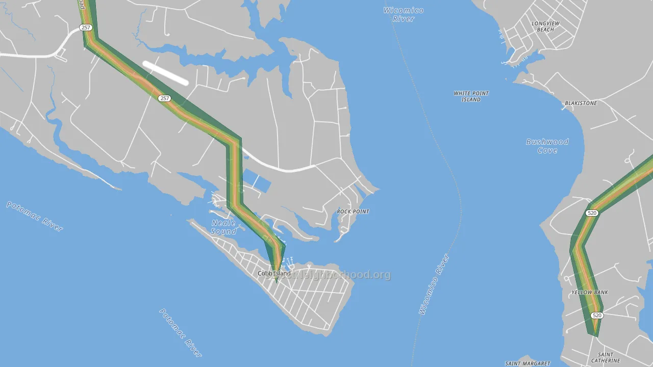 Rock Point, MD Map of Noise Levels in Rock Point