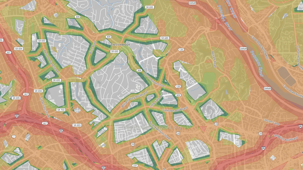 Rock Spring, Arlington, VA Map of Noise Levels in Rock Spring