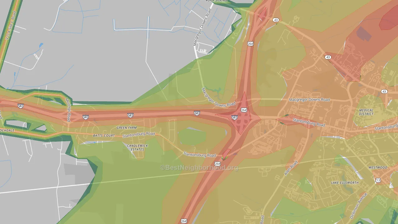 Rock Spring, NC Map of Noise Levels in Rock Spring