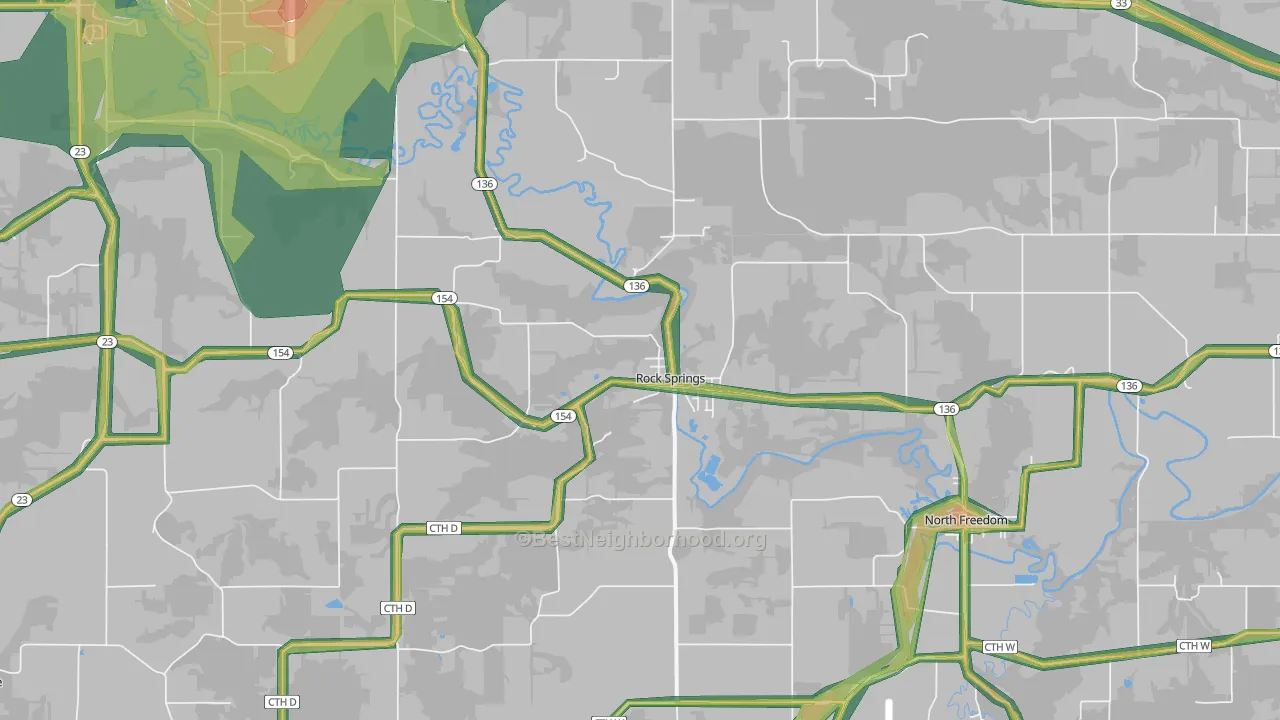 Rock Springs, WI Map of Noise Levels in Rock Springs