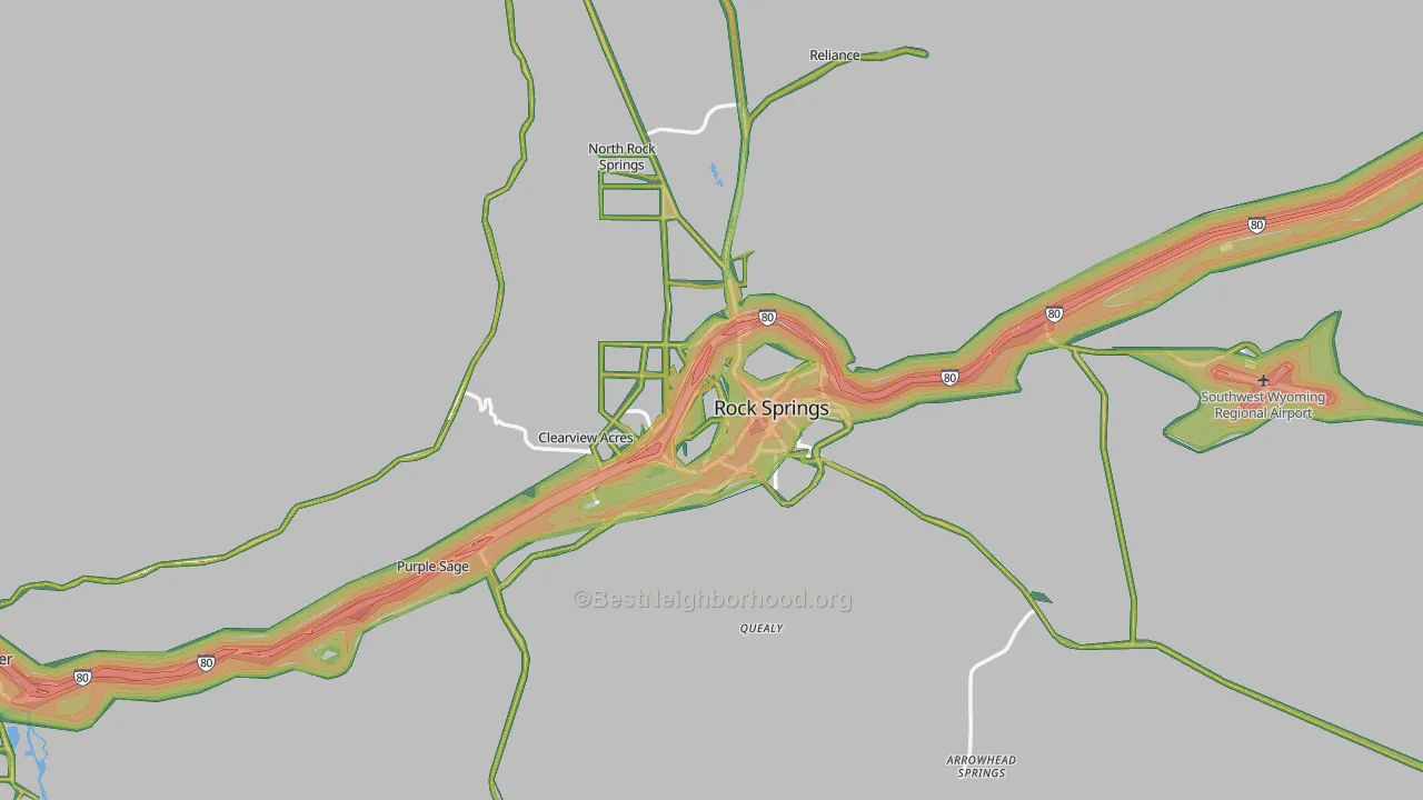 Rock Springs, WY Map of Noise Levels in Rock Springs