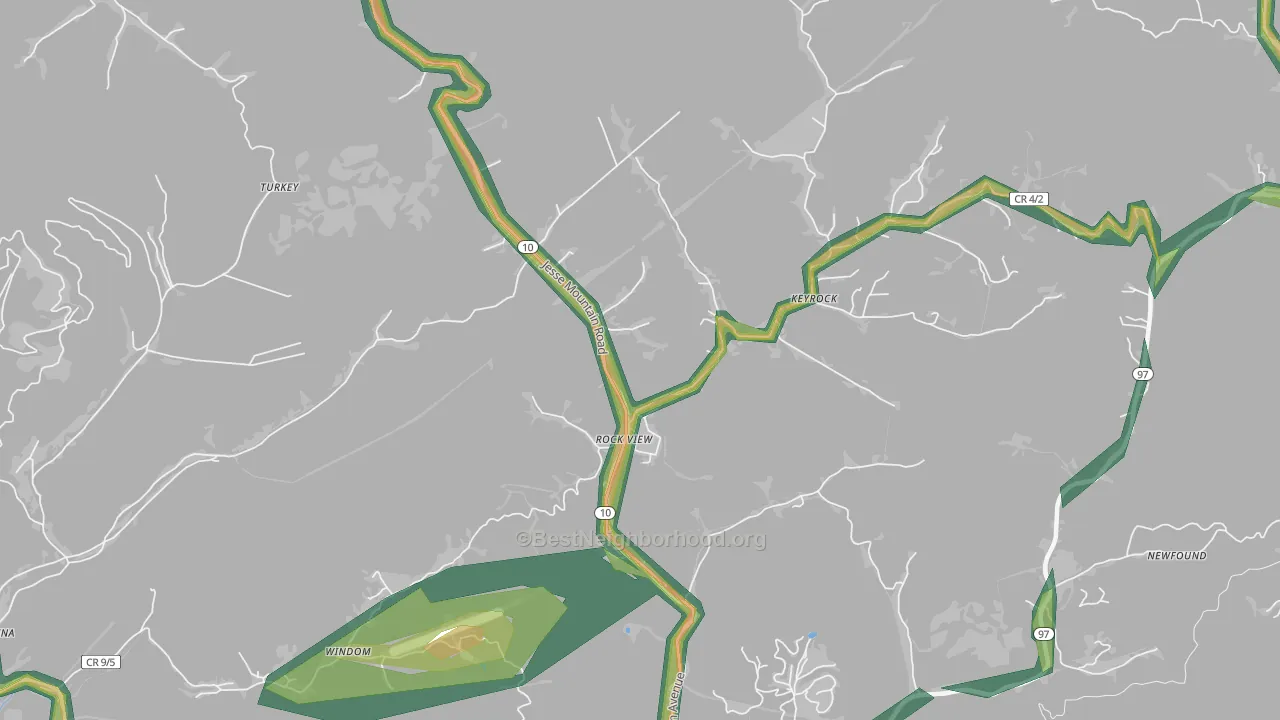 Rock View, WV Map of Noise Levels in Rock View