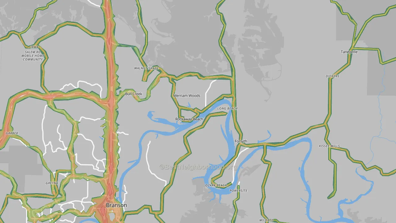 Rockaway Beach, MO Map of Noise Levels in Rockaway Beach