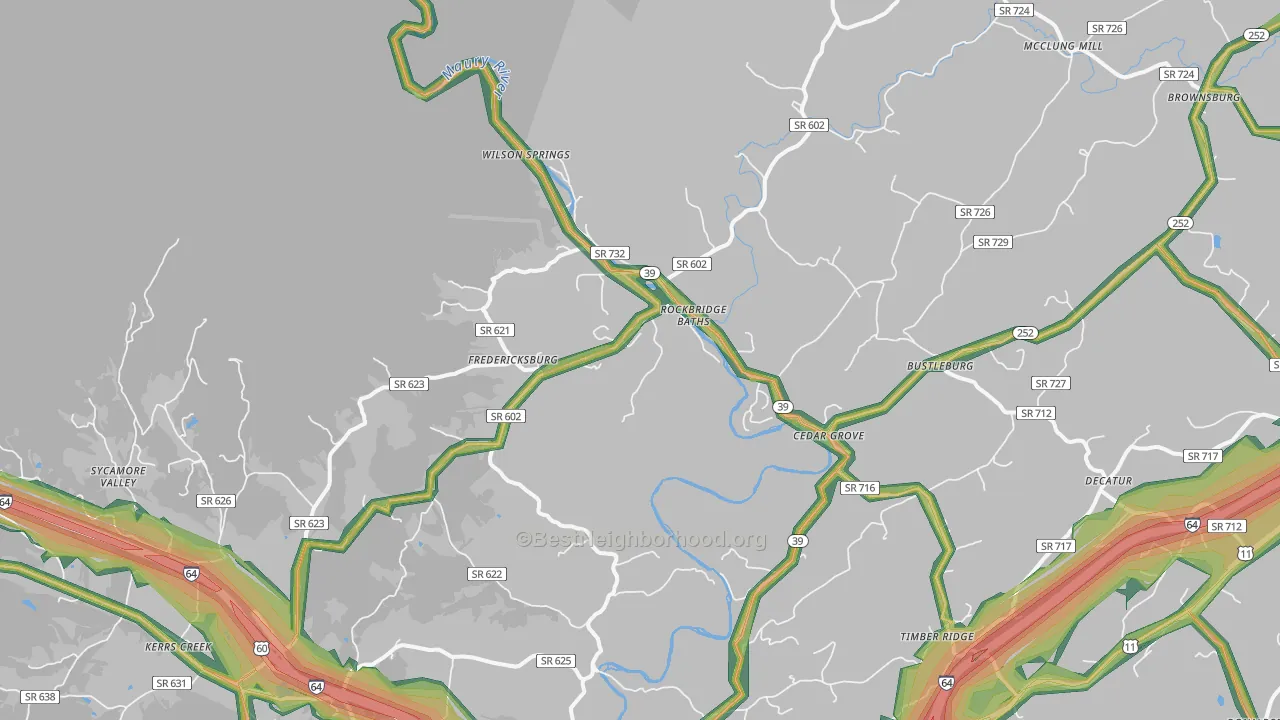 Rockbridge Baths, VA Map of Noise Levels in Rockbridge Baths