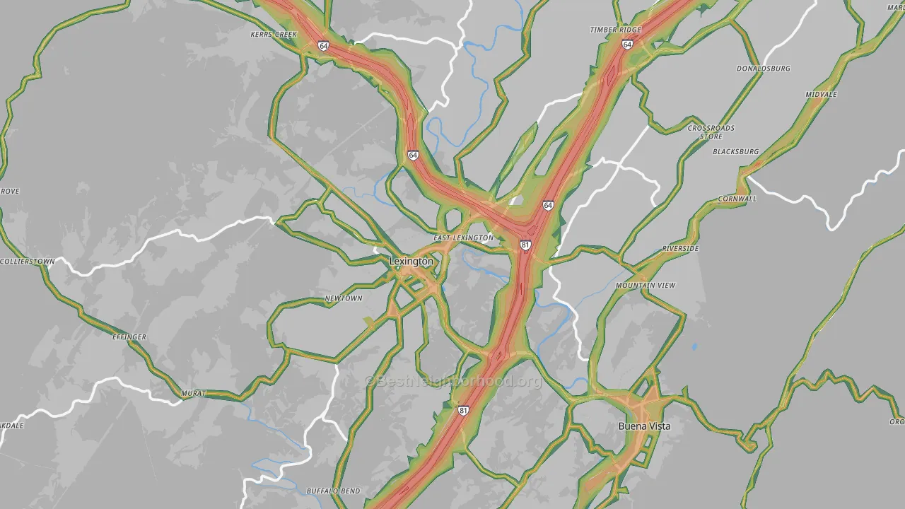 Rockbridge County, VA Map of Noise Levels in Rockbridge County