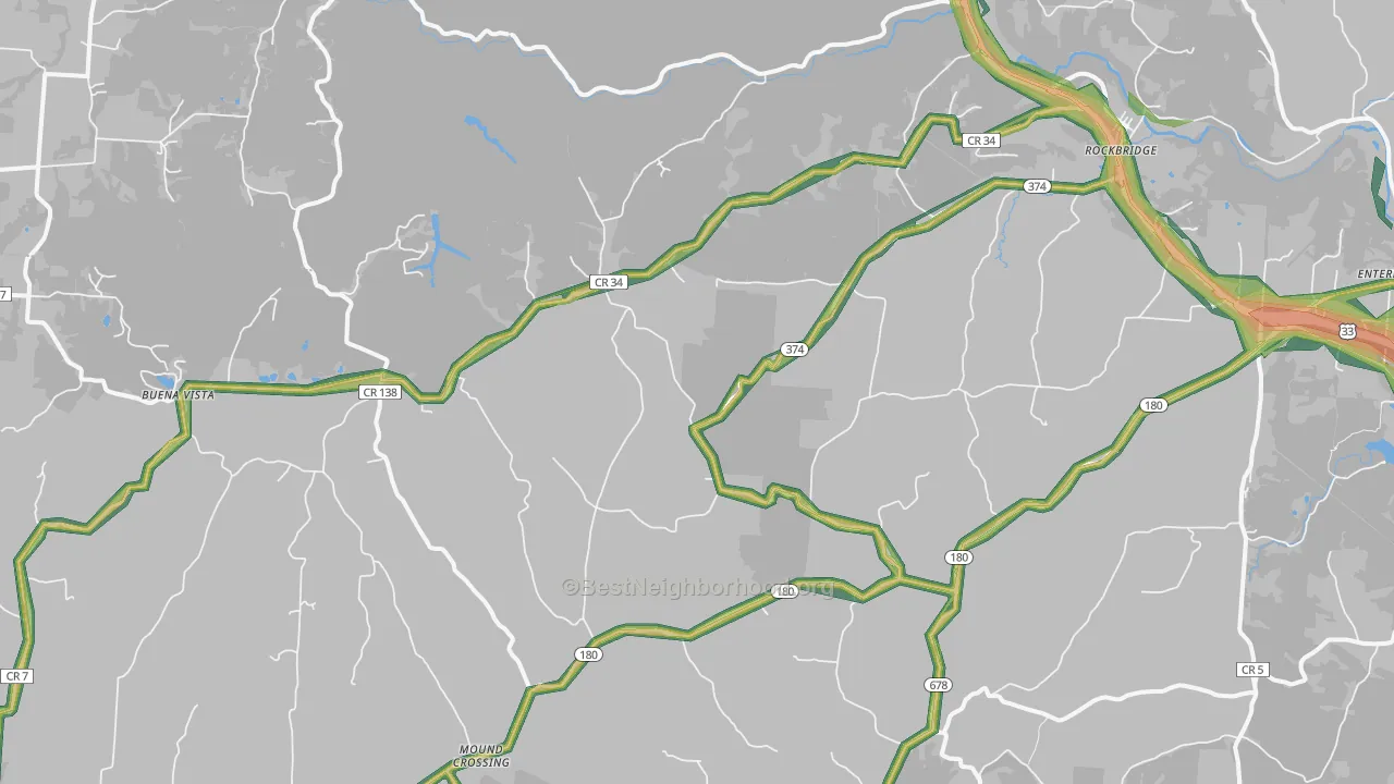 Rockbridge, OH Map of Noise Levels in Rockbridge