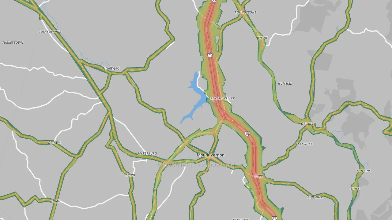 Rockcastle County, KY Map of Noise Levels in Rockcastle County
