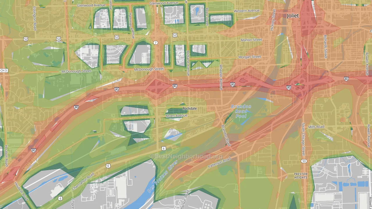 Rockdale, IL Map of Noise Levels in Rockdale