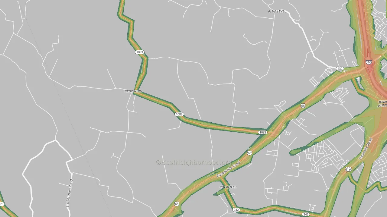 Rockfield, KY Map of Noise Levels in Rockfield