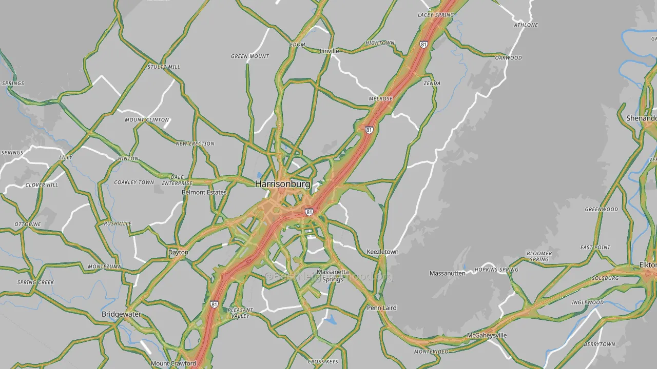 Rockingham County, VA Map of Noise Levels in Rockingham County