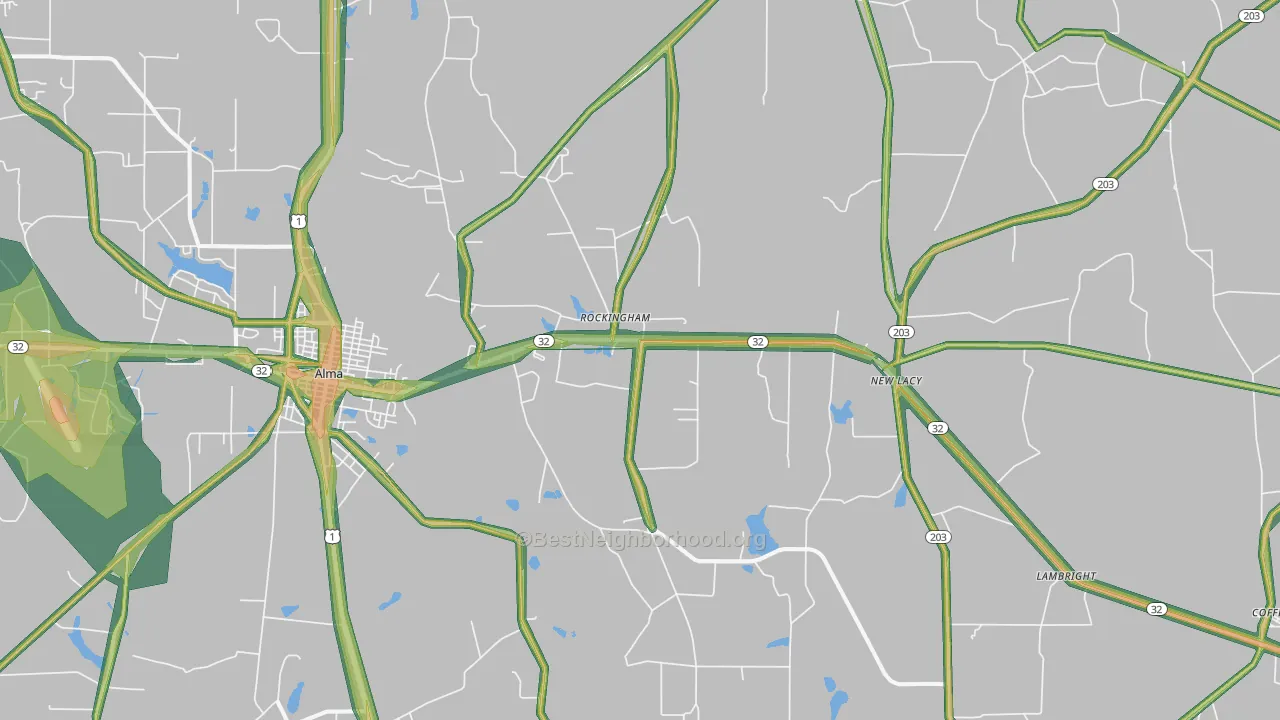 Rockingham, GA Map of Noise Levels in Rockingham
