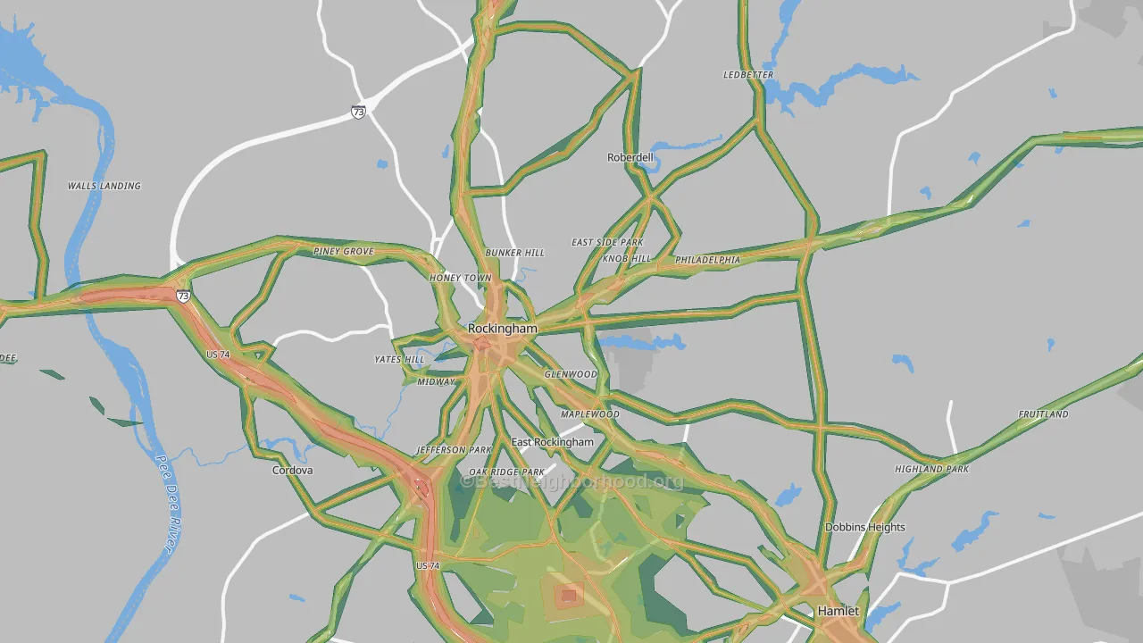 Rockingham, NC Map of Noise Levels in Rockingham