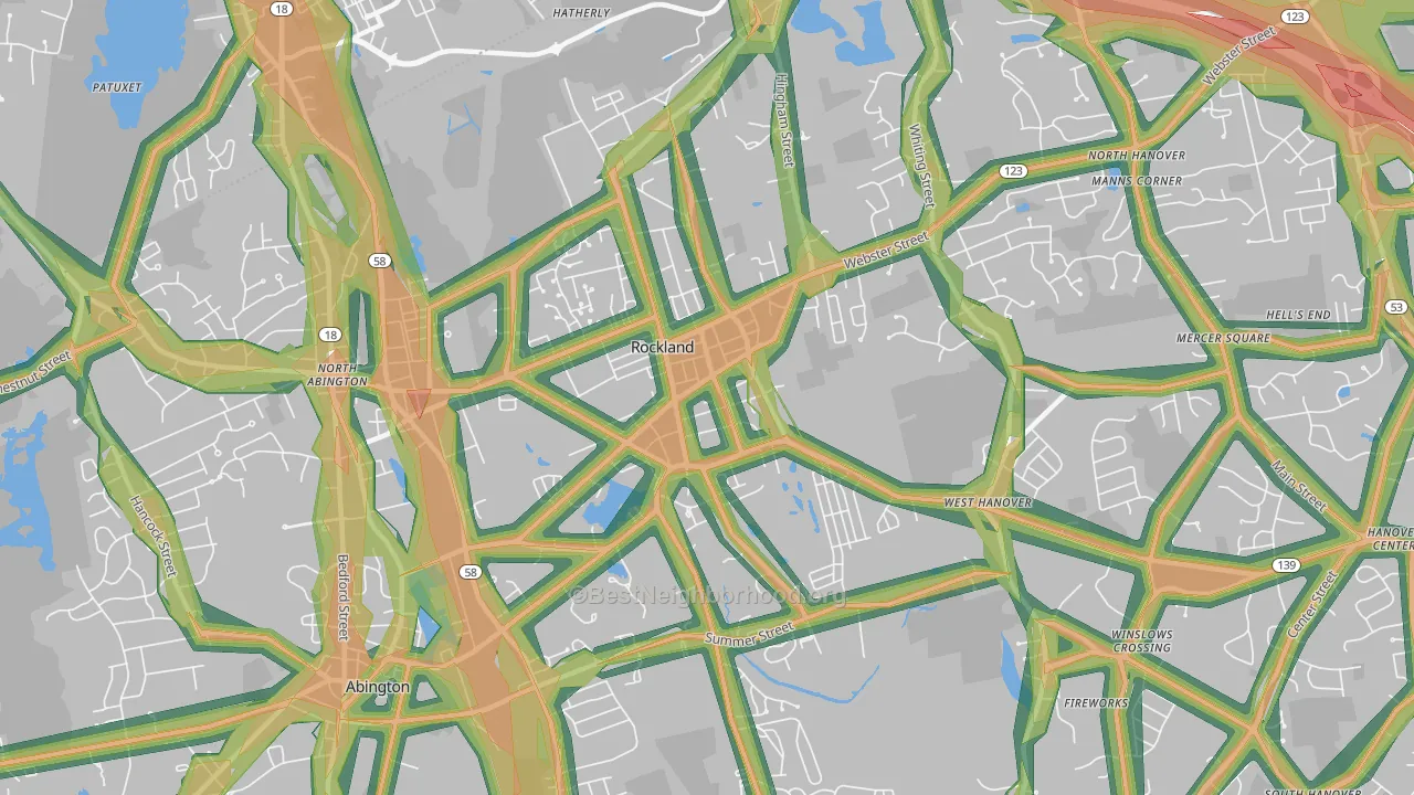 Rockland, MA Map of Noise Levels in Rockland
