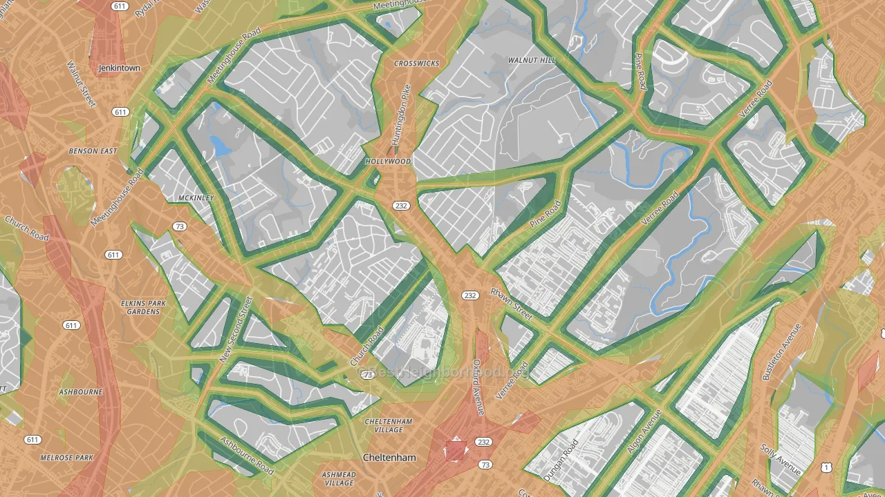 Rockledge, PA Map of Noise Levels in Rockledge