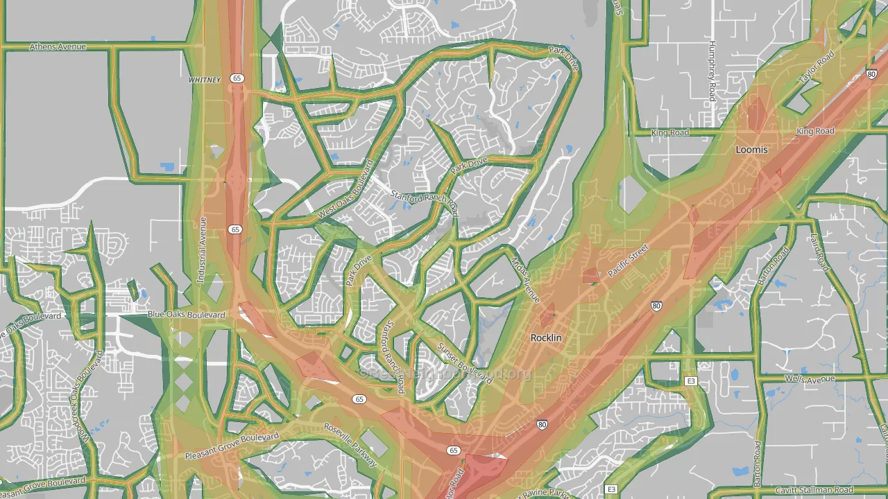 Rocklin, CA Map of Noise Levels in Rocklin