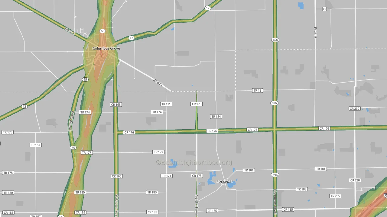 Rockport, OH Map of Noise Levels in Rockport