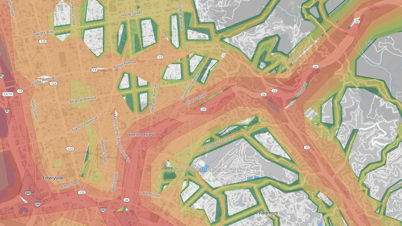 Rockridge, Oakland, CA Map of Noise Levels in Rockridge
