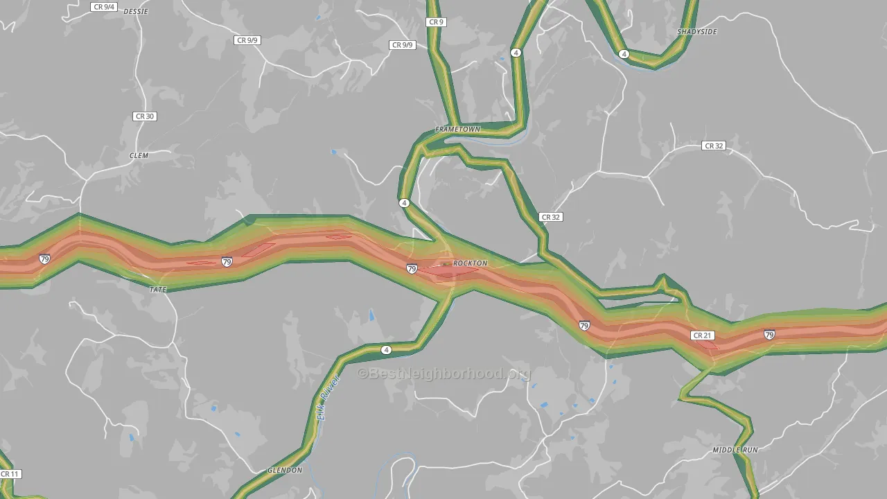 Rockton, WV Map of Noise Levels in Rockton