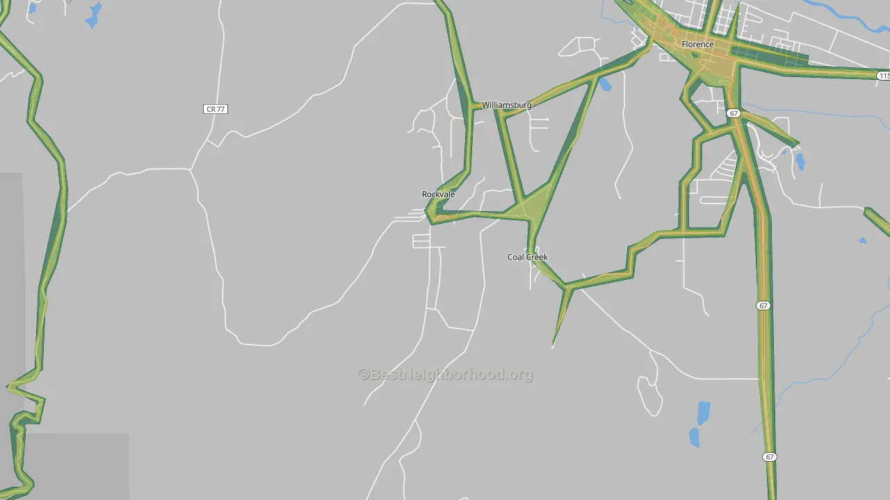 Rockvale, CO Map of Noise Levels in Rockvale