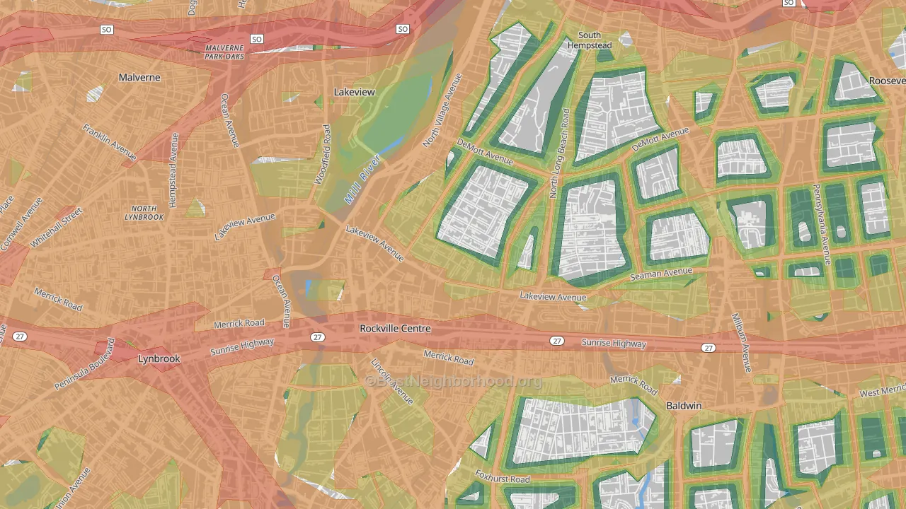 Rockville Centre, NY Map of Noise Levels in Rockville Centre