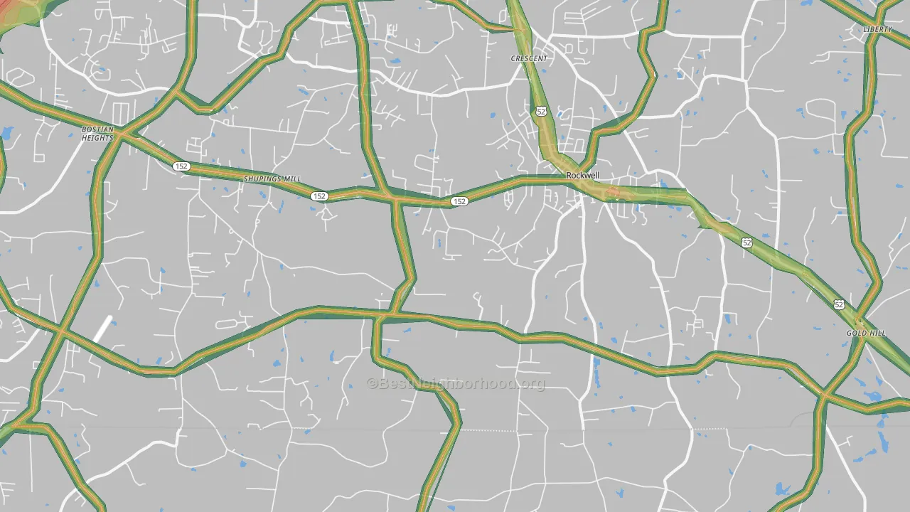 Rockwell, NC Map of Noise Levels in Rockwell