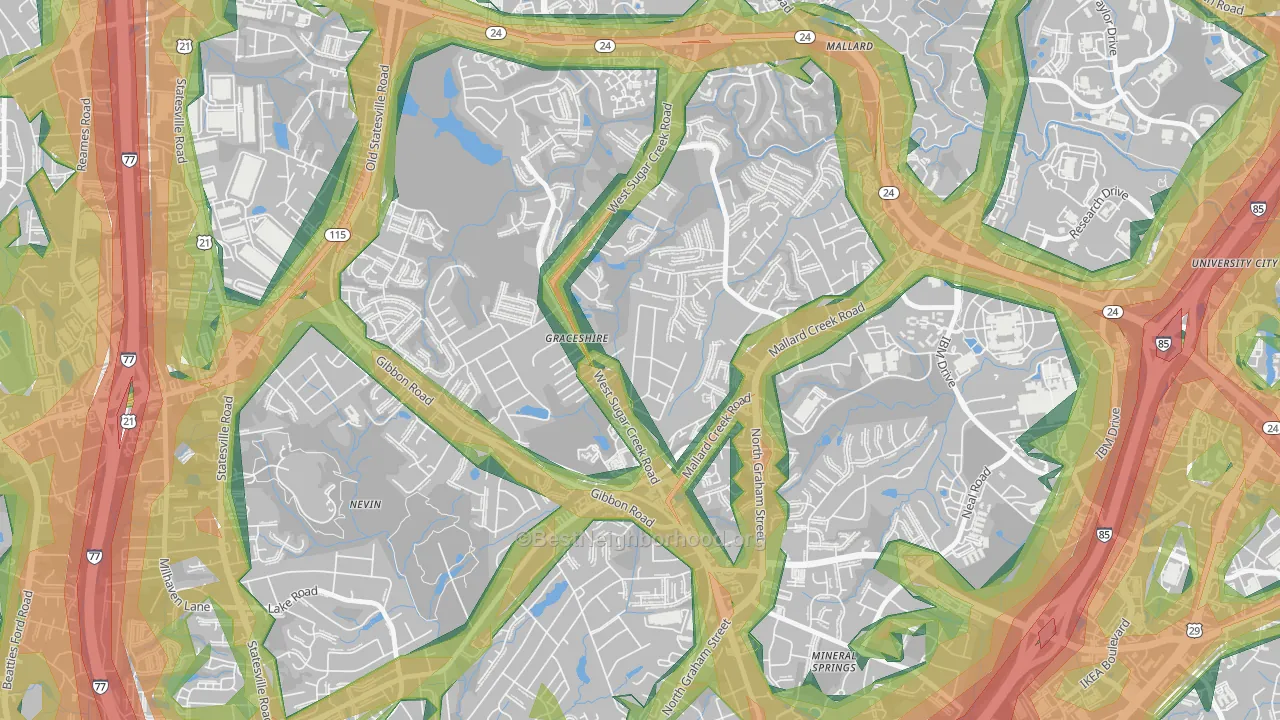 Rockwell Park-Hemphill Heights, Charlotte, NC Map of Noise Levels in Rockwell Park-Hemphill Heights