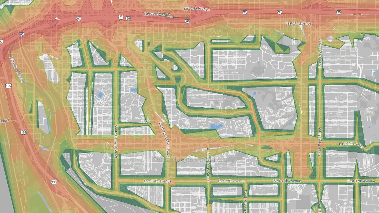 Rockwood, Spokane, WA Map of Noise Levels in Rockwood