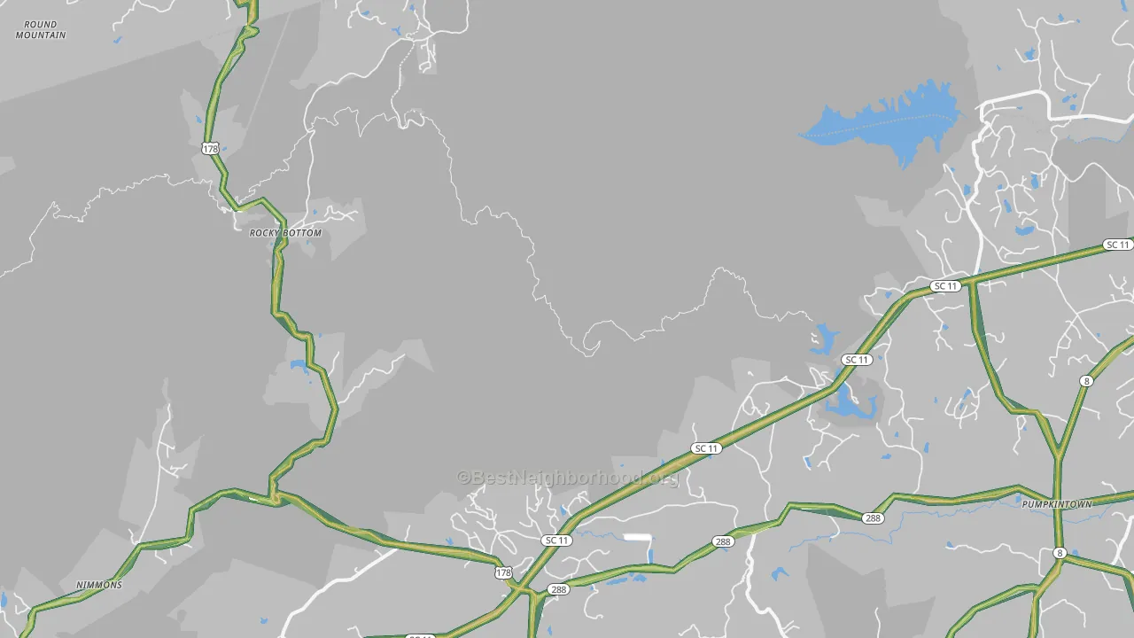 Rocky Bottom, SC Map of Noise Levels in Rocky Bottom