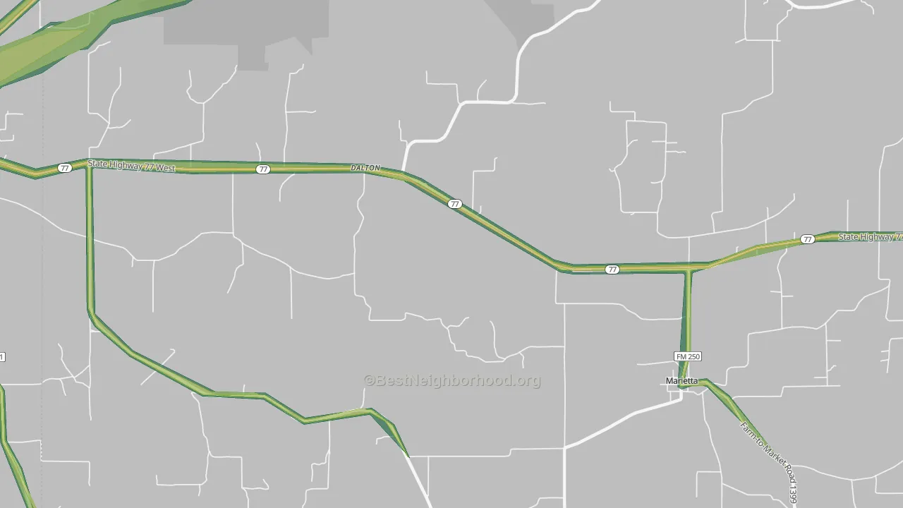 Rocky Branch, TX Map of Noise Levels in Rocky Branch