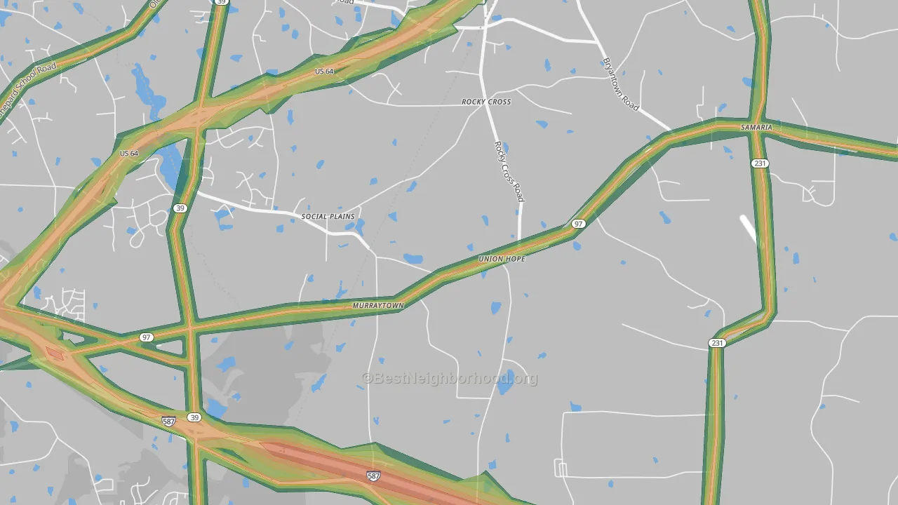 Rocky Cross, NC Map of Noise Levels in Rocky Cross