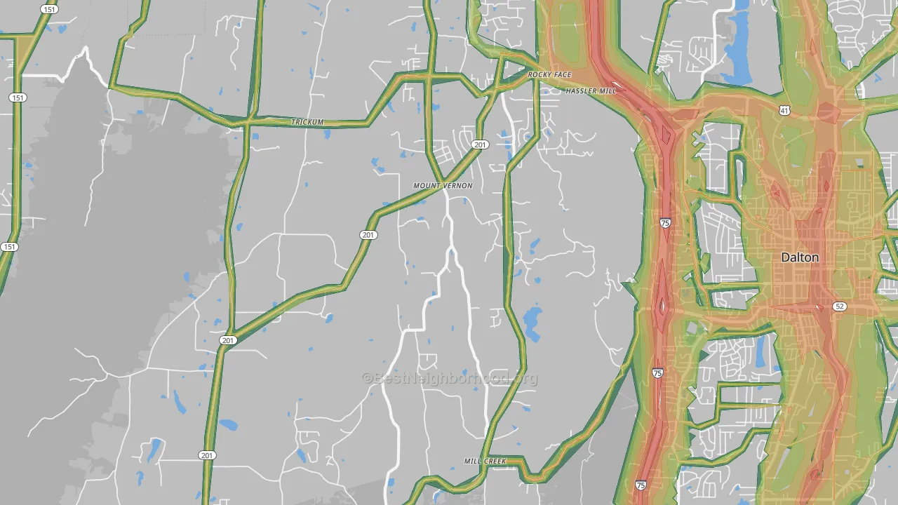 Rocky Face, GA Map of Noise Levels in Rocky Face
