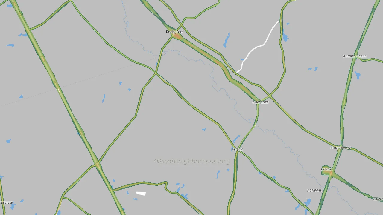 Rocky Ford, GA Map of Noise Levels in Rocky Ford