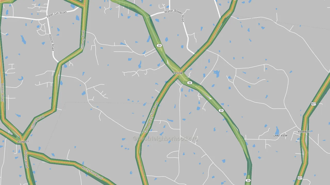 Rocky Ford, NC Map of Noise Levels in Rocky Ford