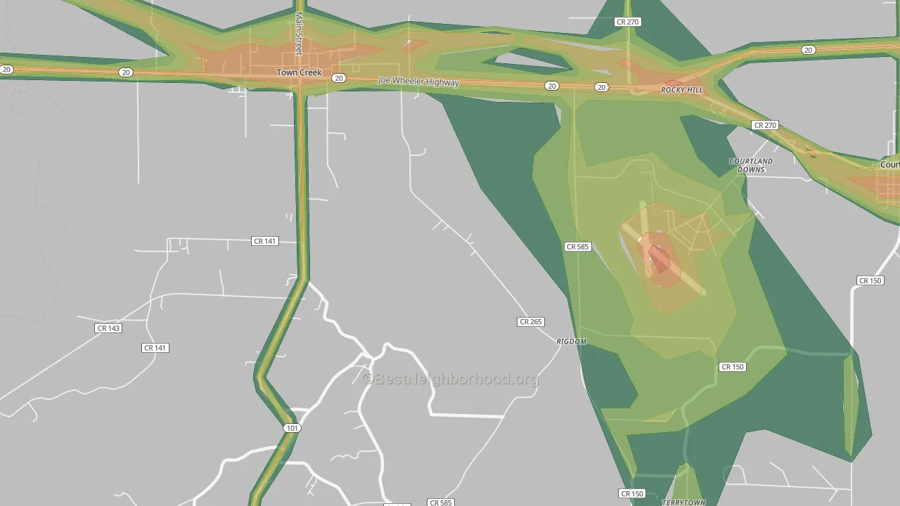 Rocky Hill, AL Map of Noise Levels in Rocky Hill