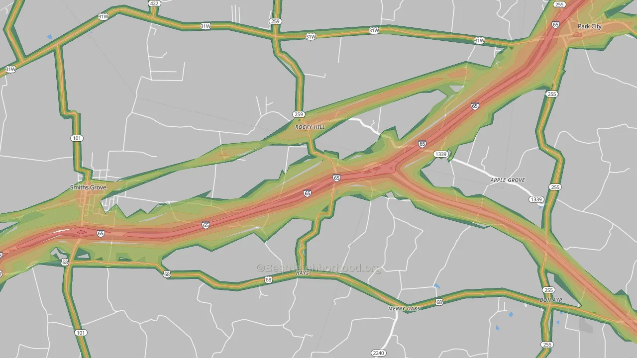 Rocky Hill, KY Map of Noise Levels in Rocky Hill