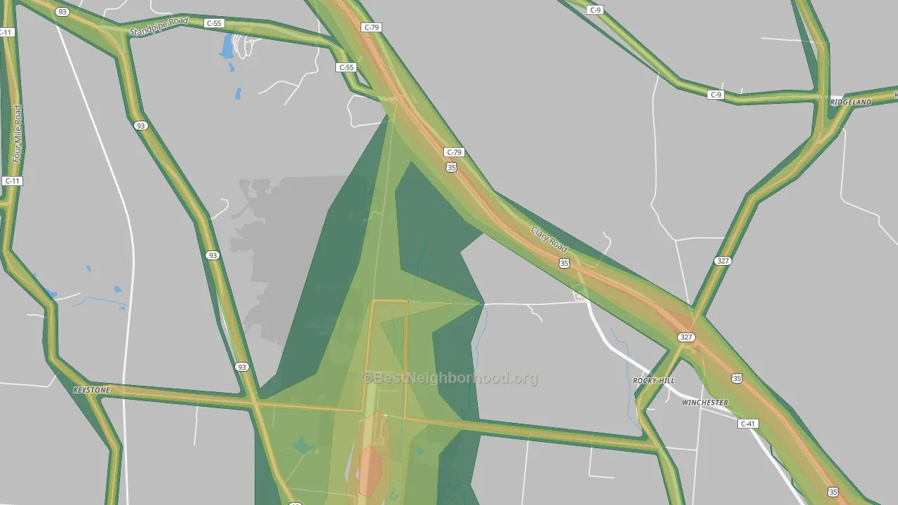 Rocky Hill, OH Map of Noise Levels in Rocky Hill
