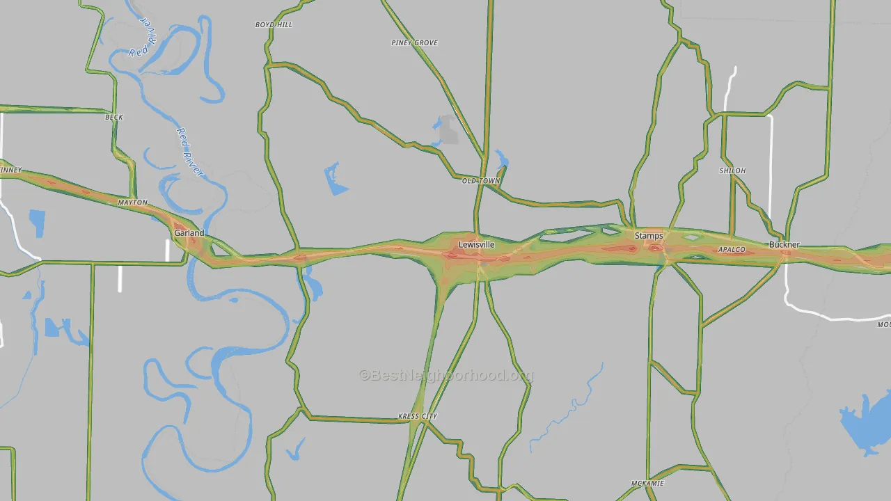 Rocky Mound, AR Map of Noise Levels in Rocky Mound