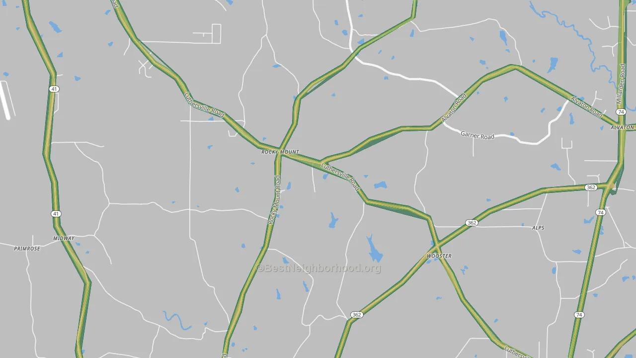 Rocky Mount, GA Map of Noise Levels in Rocky Mount